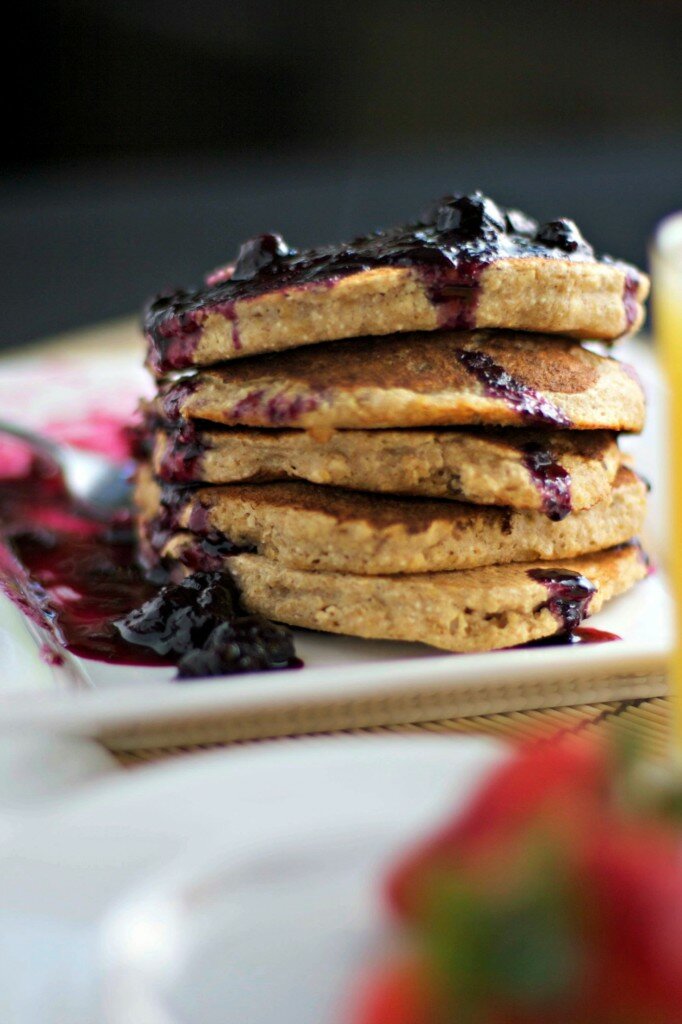 banana oat pancakes blueberry sauce vegan gluten free recipe