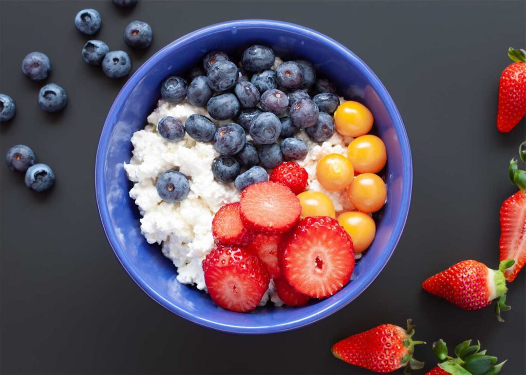 Cottage Cheese with Blueberries and Strawberries